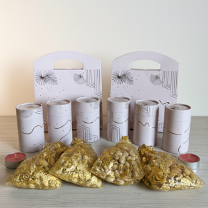 A wellness-themed hamper with self-care products.